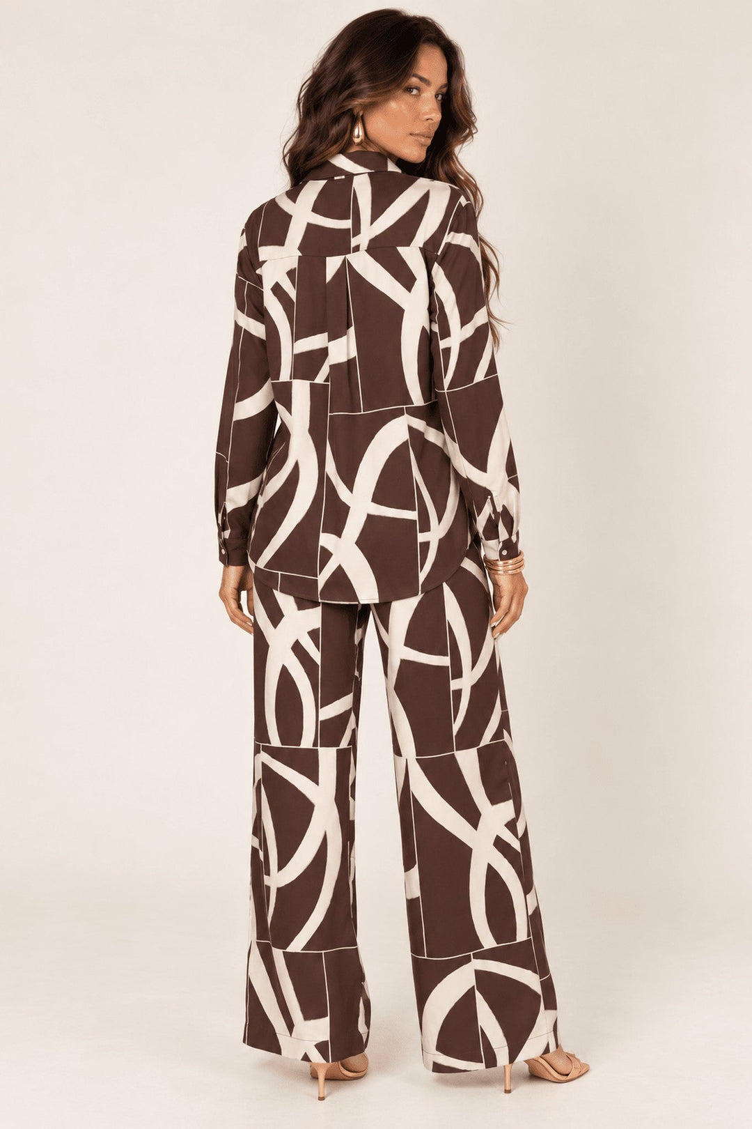Ivory Brown Two-Tone Abstract Pant Set - STYLED BY ALX COUTUREOutfit Sets