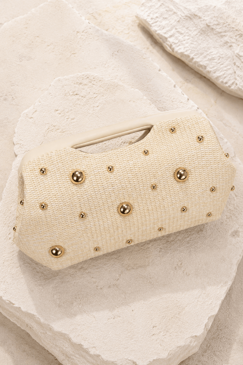 Ivory Gold Circle Studded Clutch Bag - STYLED BY ALX COUTUREhandbags