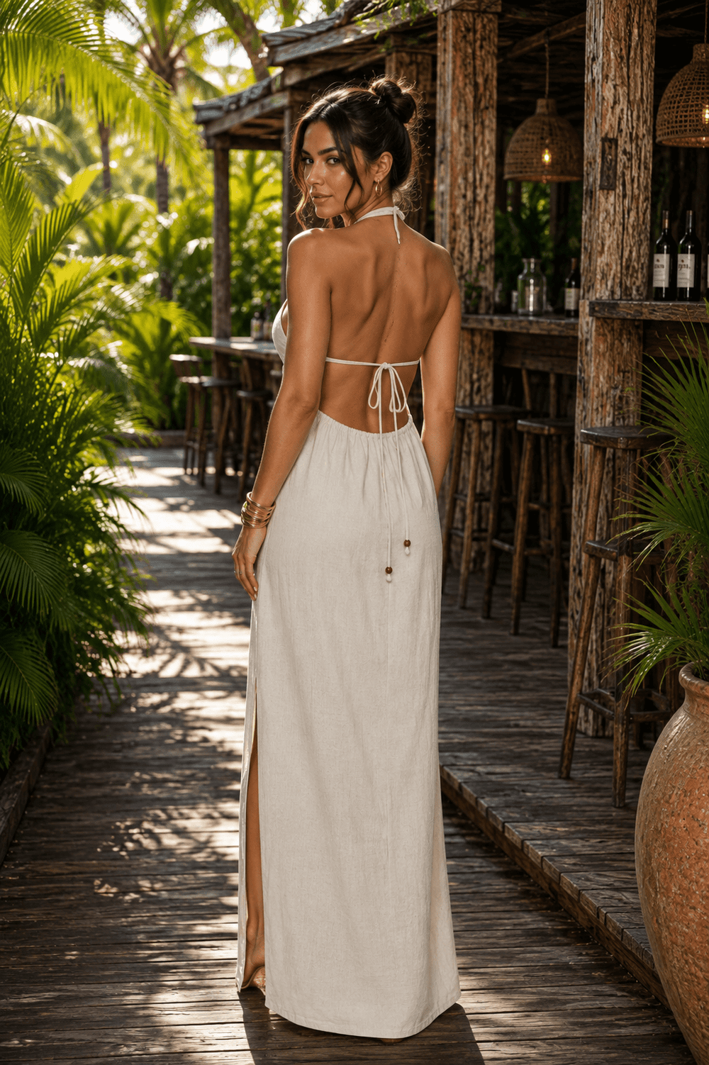 Ivory Linen Halter Maxi Dress - STYLED BY ALX COUTUREDresses