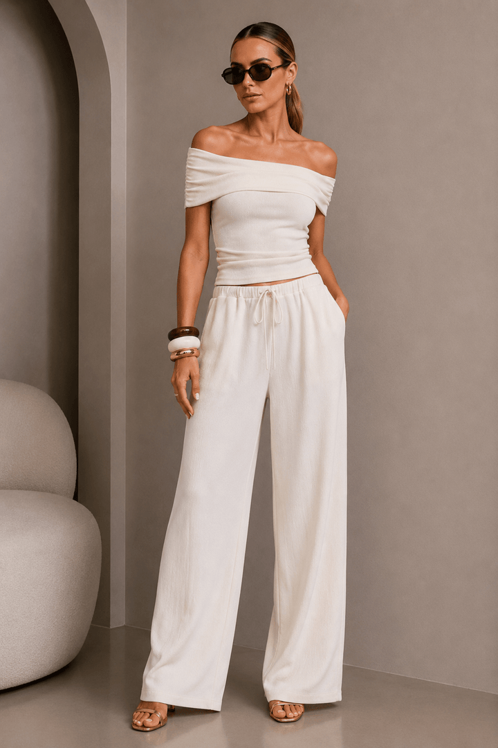 Ivory Off - Shoulder Top and Pants Set - STYLED BY ALX COUTUREOutfit Sets
