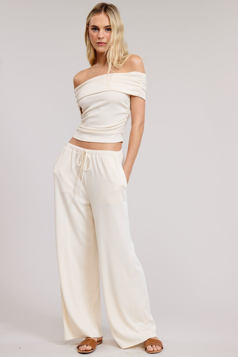 Ivory Off - Shoulder Top and Pants Set - STYLED BY ALX COUTUREOutfit Sets
