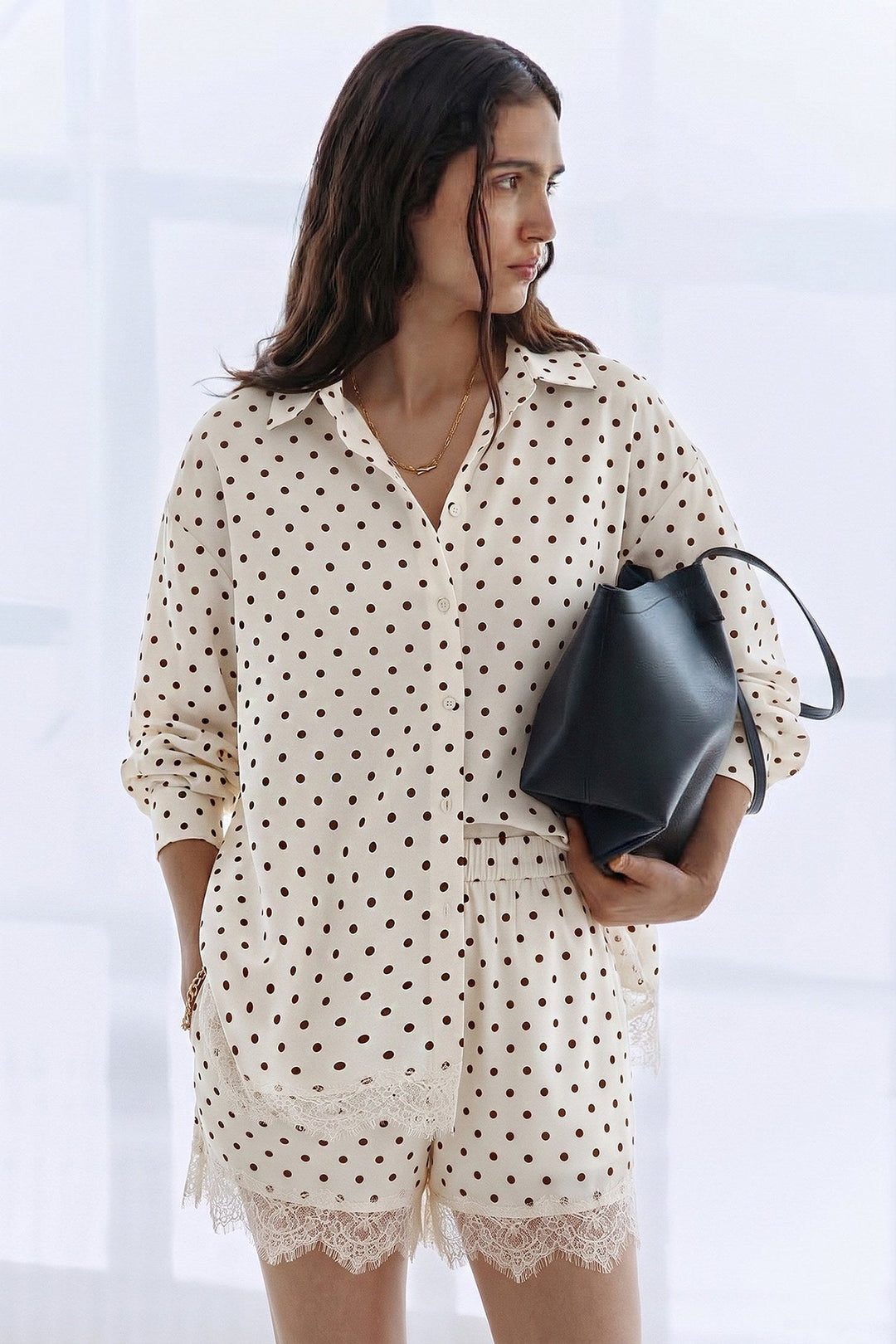 Ivory Polka Dot Lace Trim Shorts - STYLED BY ALX COUTUREShorts