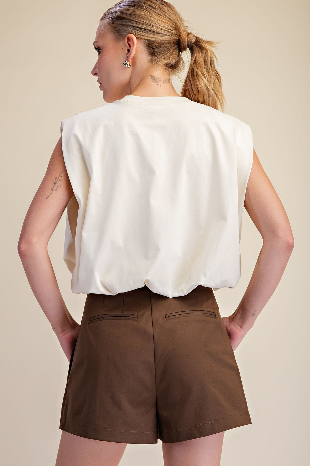 Ivory Shoulder Pad Balloon Crop Top - STYLED BY ALX COUTURETops