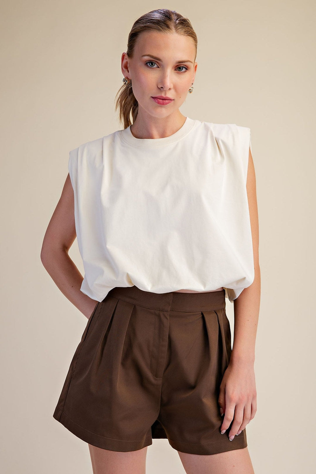 Ivory Shoulder Pad Balloon Crop Top - STYLED BY ALX COUTURETops