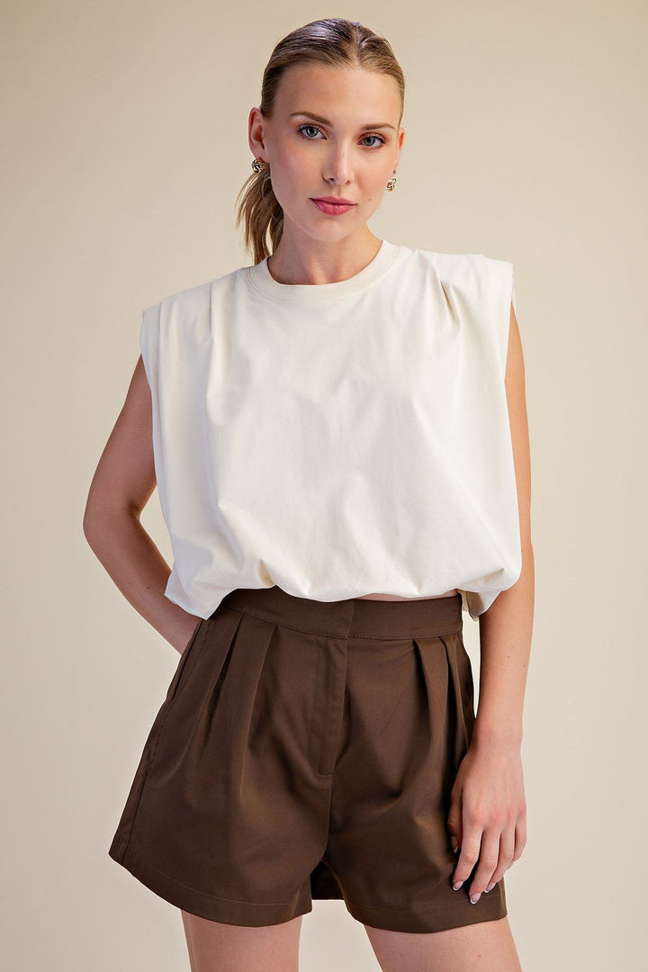 Ivory Shoulder Pad Balloon Crop Top - STYLED BY ALX COUTURETops