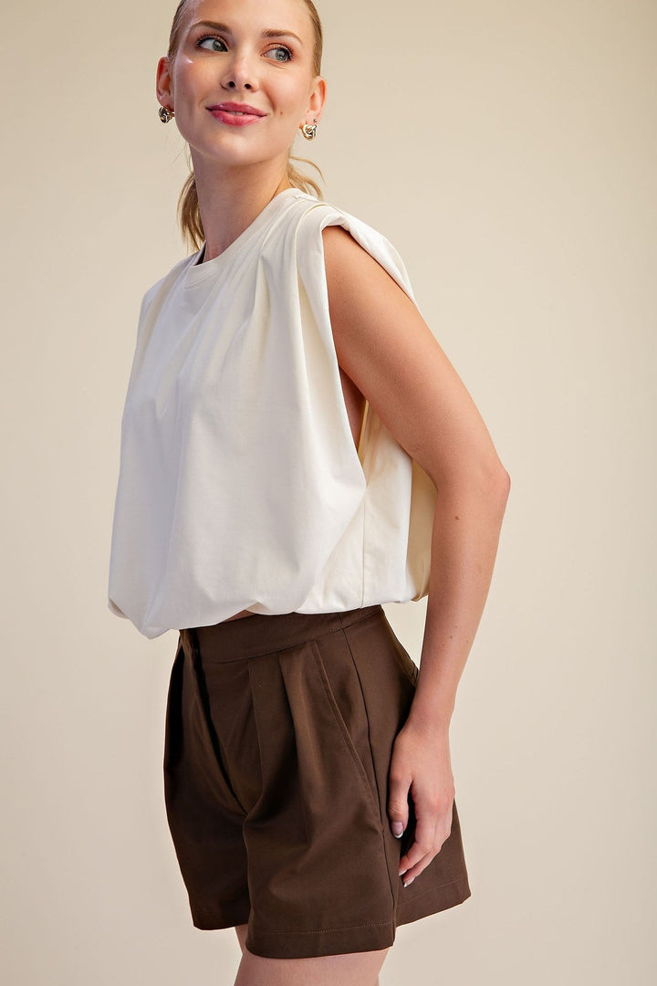 Ivory Shoulder Pad Balloon Crop Top - STYLED BY ALX COUTURETops