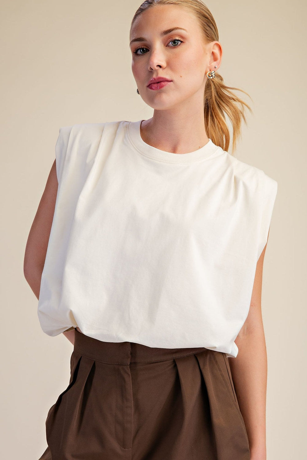 Ivory Shoulder Pad Balloon Crop Top - STYLED BY ALX COUTURETops
