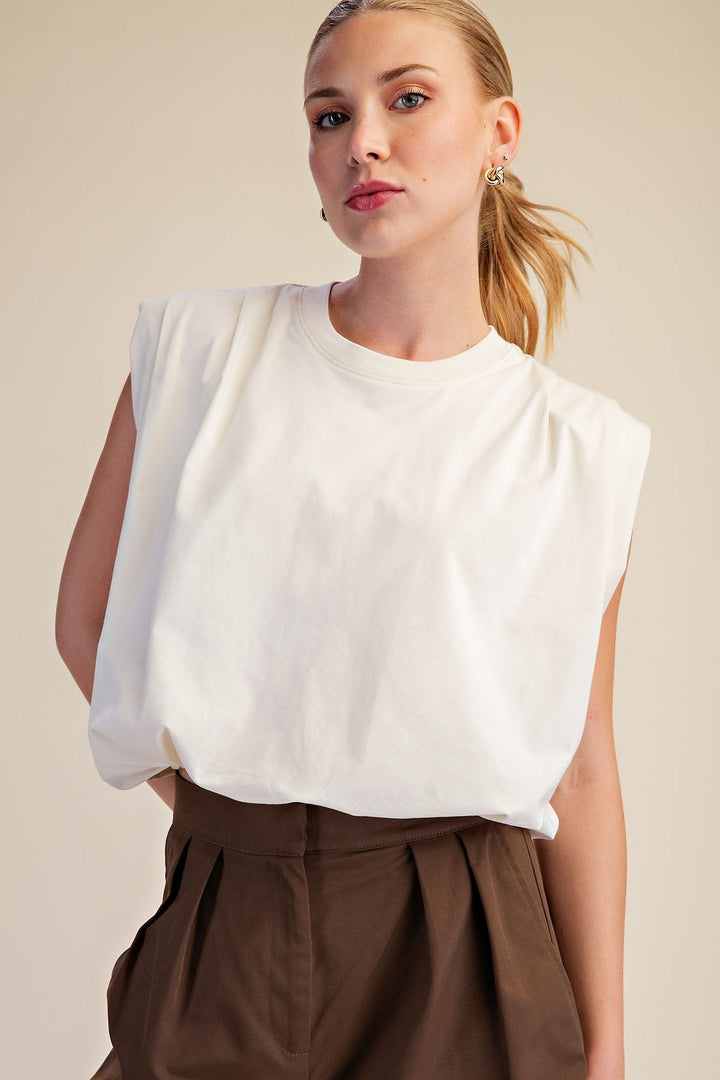 Ivory Shoulder Pad Balloon Crop Top - STYLED BY ALX COUTURETops
