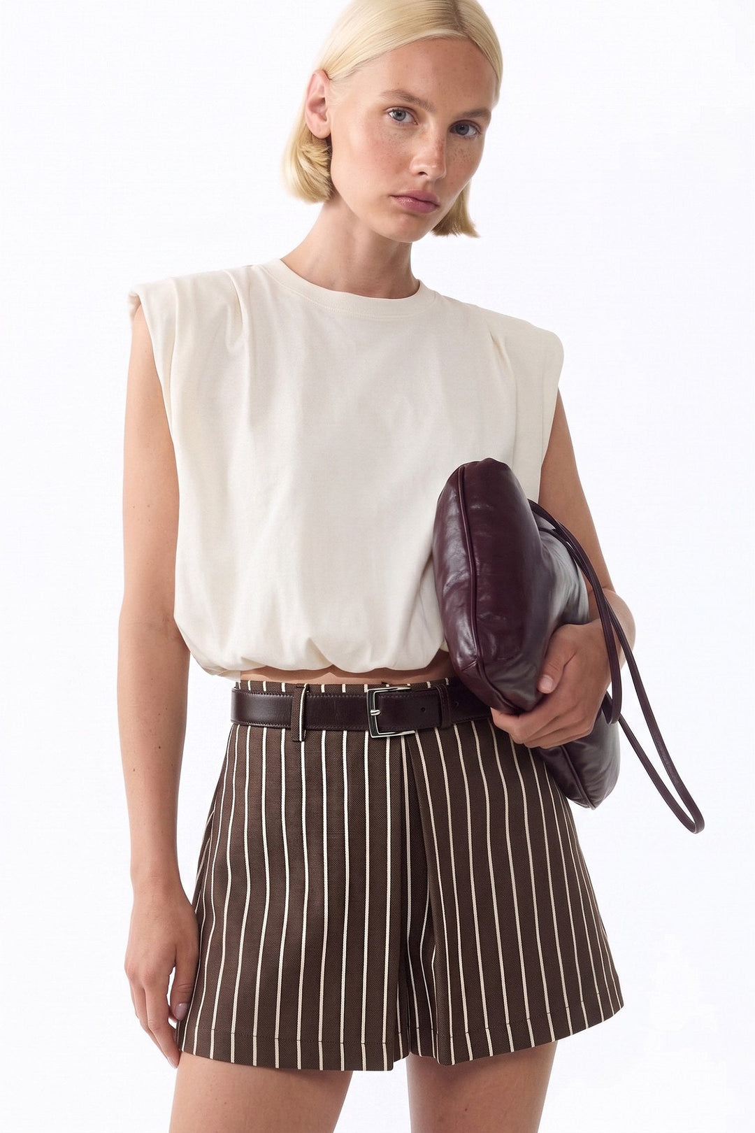 Ivory Shoulder Pad Balloon Crop Top - STYLED BY ALX COUTURETops