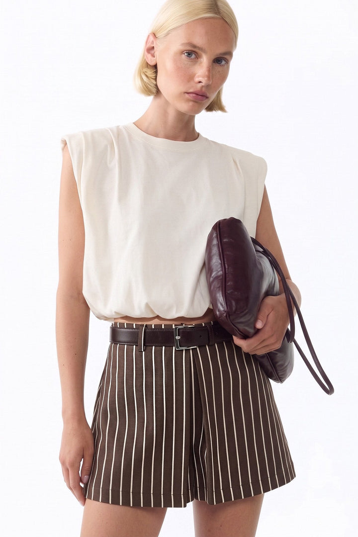 Ivory Shoulder Pad Balloon Crop Top - STYLED BY ALX COUTURETops