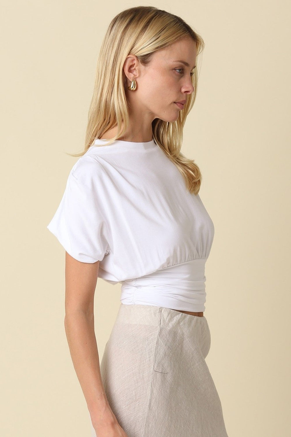 Ivory Sophie Cinched Ribbed Tee - STYLED BY ALX COUTURETops