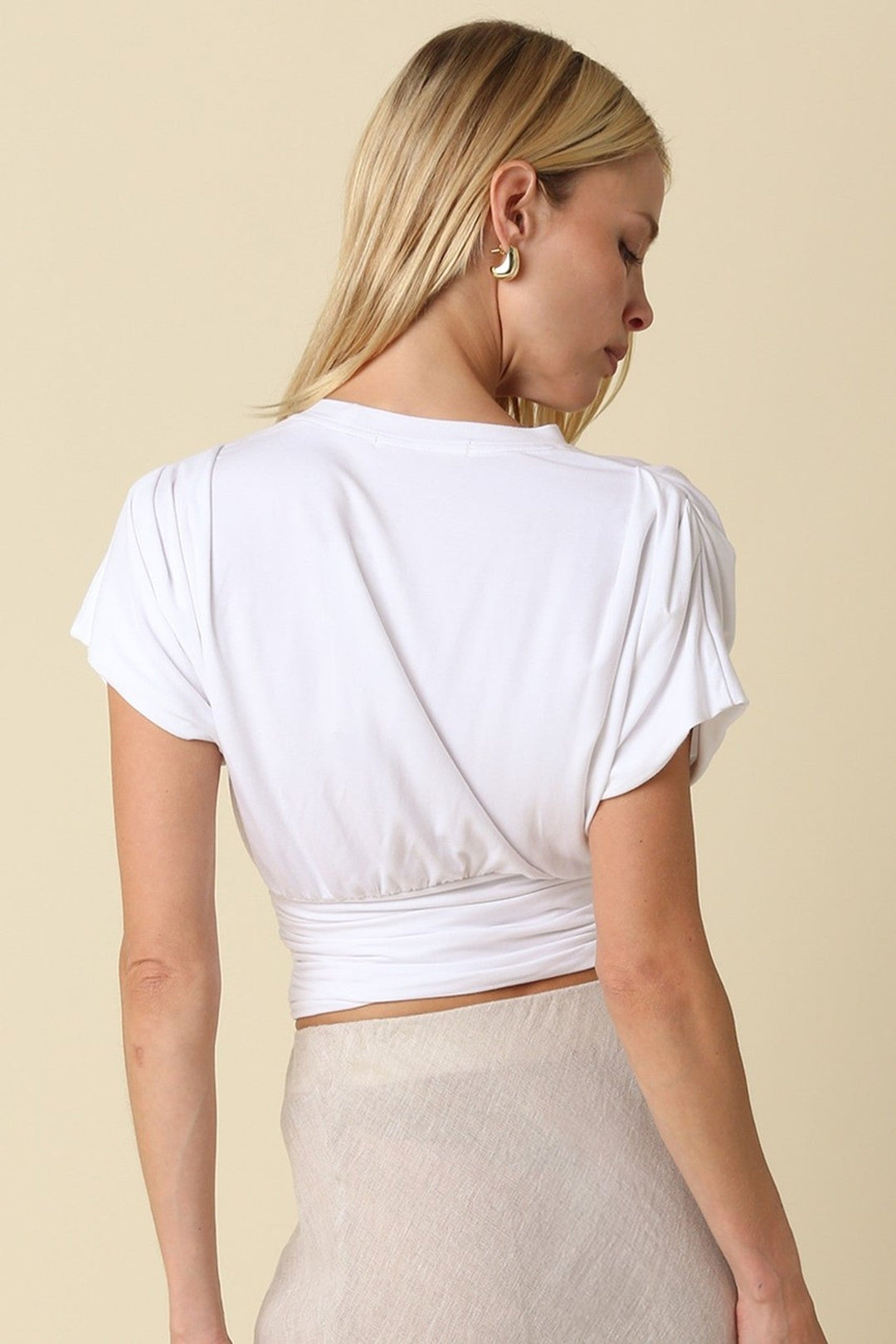 Ivory Sophie Cinched Ribbed Tee - STYLED BY ALX COUTURETops