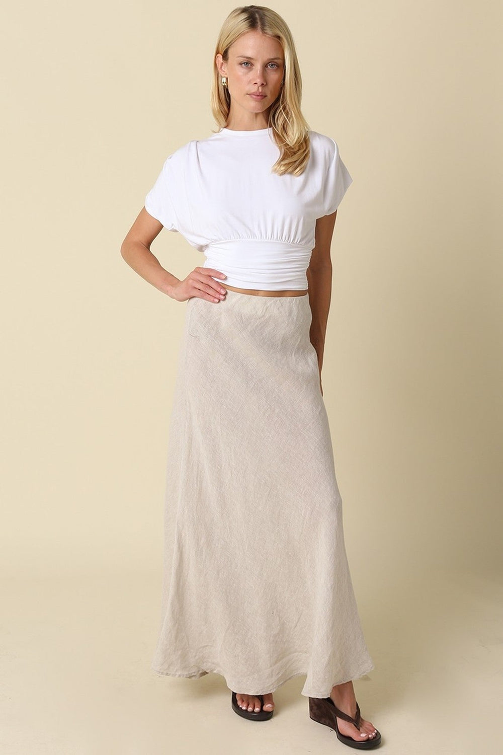 Ivory Sophie Cinched Ribbed Tee - STYLED BY ALX COUTURETops