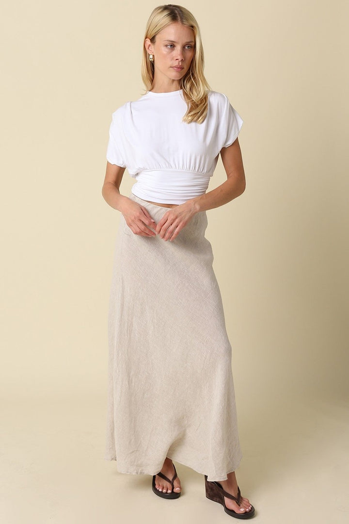 Ivory Sophie Cinched Ribbed Tee - STYLED BY ALX COUTURETops