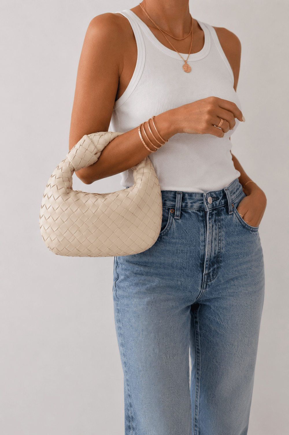 Ivory Woven Faux Leather Mini Bag - STYLED BY ALX COUTURE