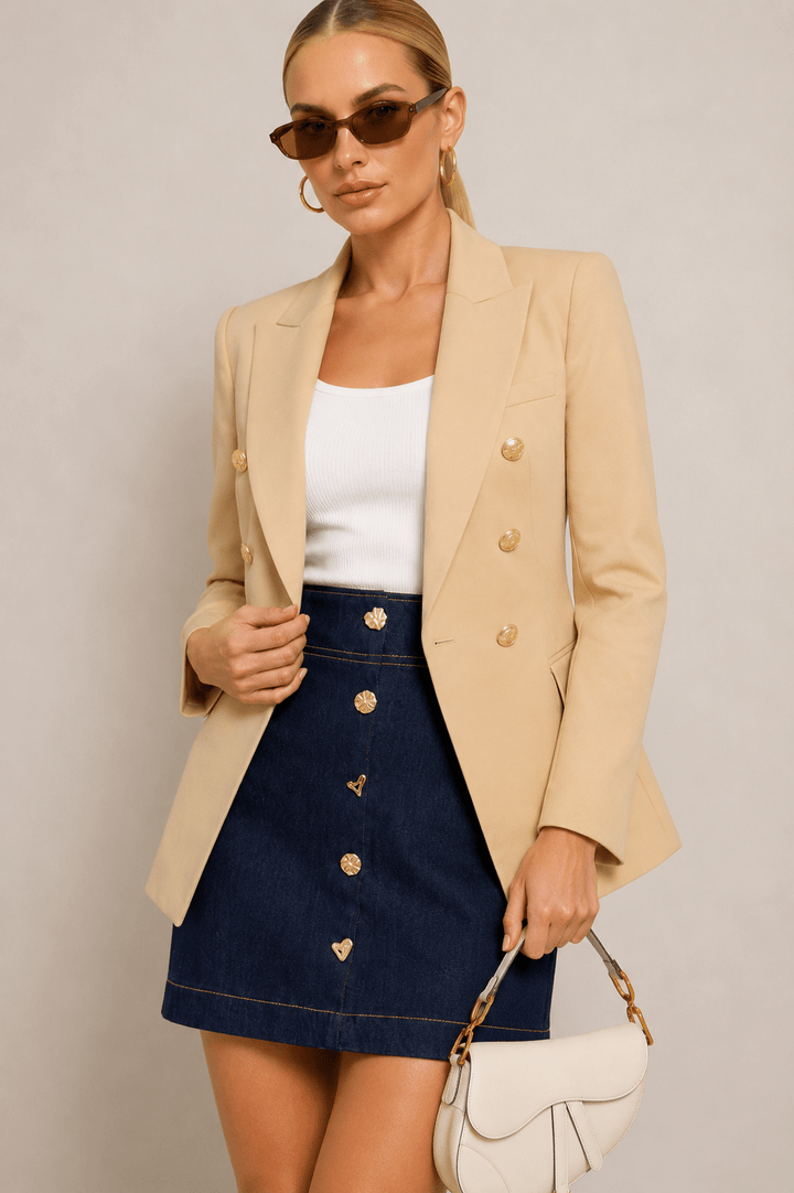 Jewel & Seashell Button Denim Skirt - STYLED BY ALX COUTURESKIRTS