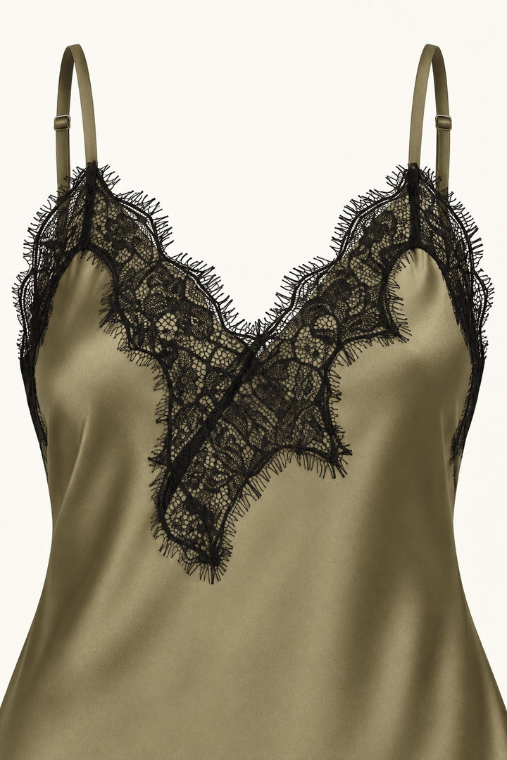 Khaki Satin Lace Pants Set - STYLED BY ALX COUTUREOutfit Sets