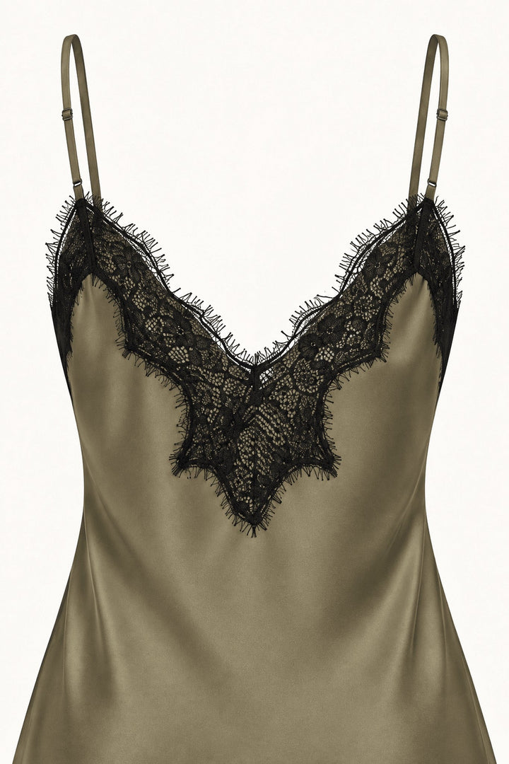 Khaki Satin Lace Pants Set - STYLED BY ALX COUTUREOutfit Sets