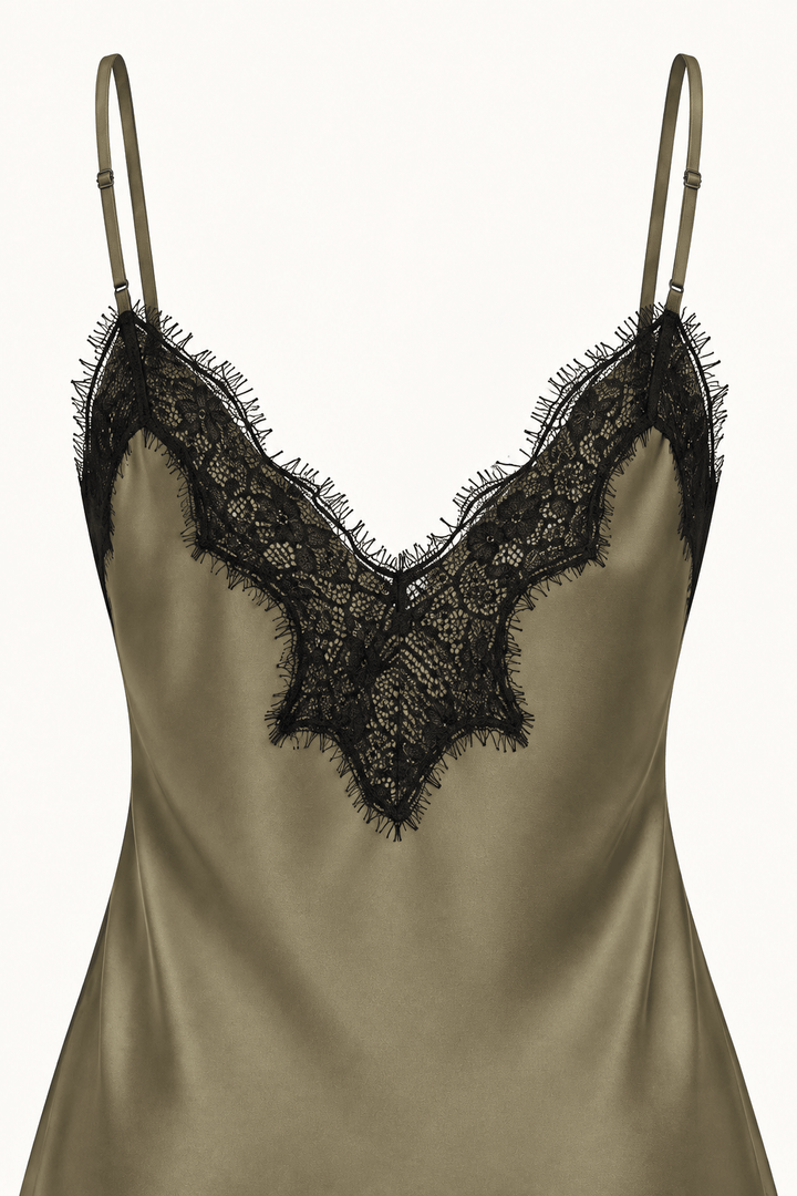 Khaki Satin Lace Pants Set - STYLED BY ALX COUTUREOutfit Sets