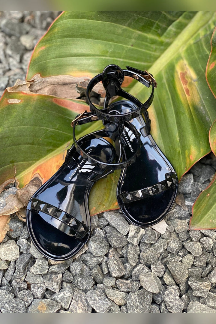 Kids Aria Black Studded Sandals with waterproof build