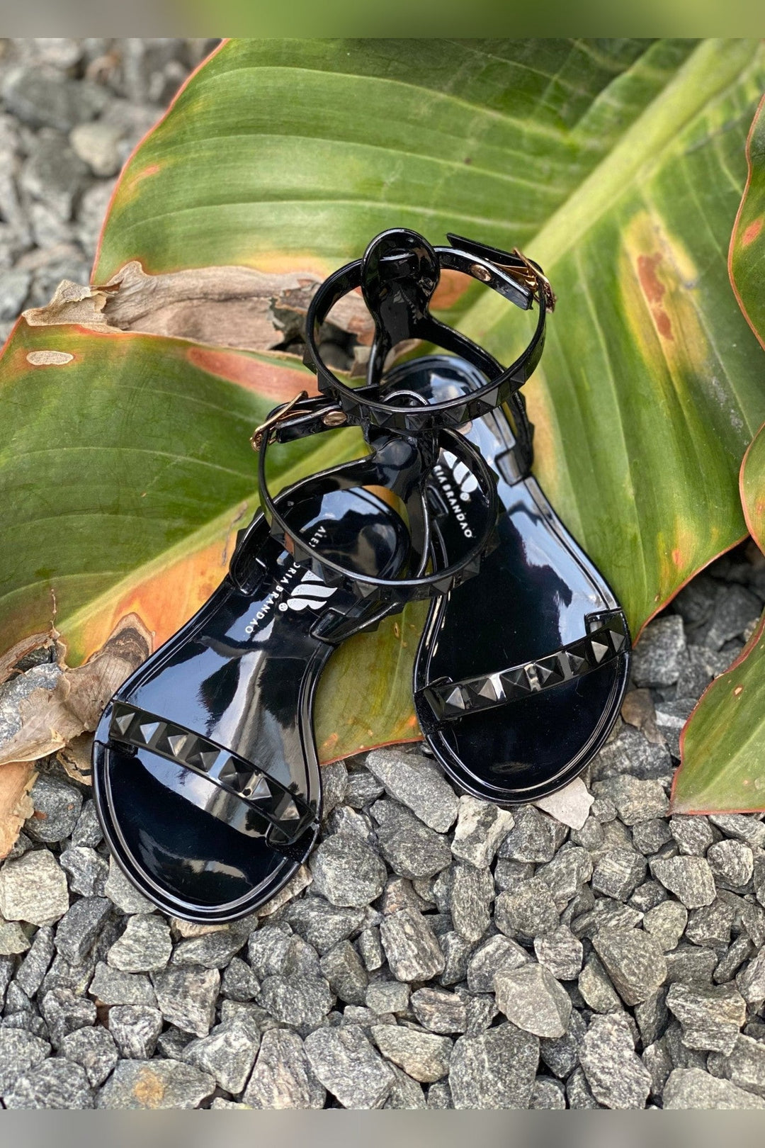 Kids Aria Black Studded Sandals with studded strap