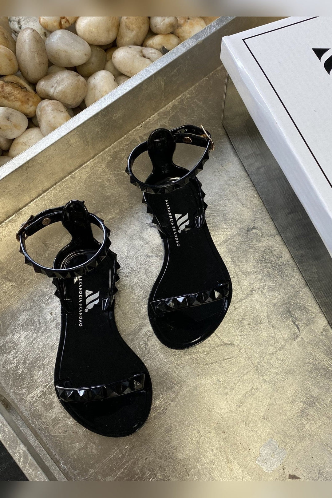 Kids Aria Black Studded Sandals with studded strap