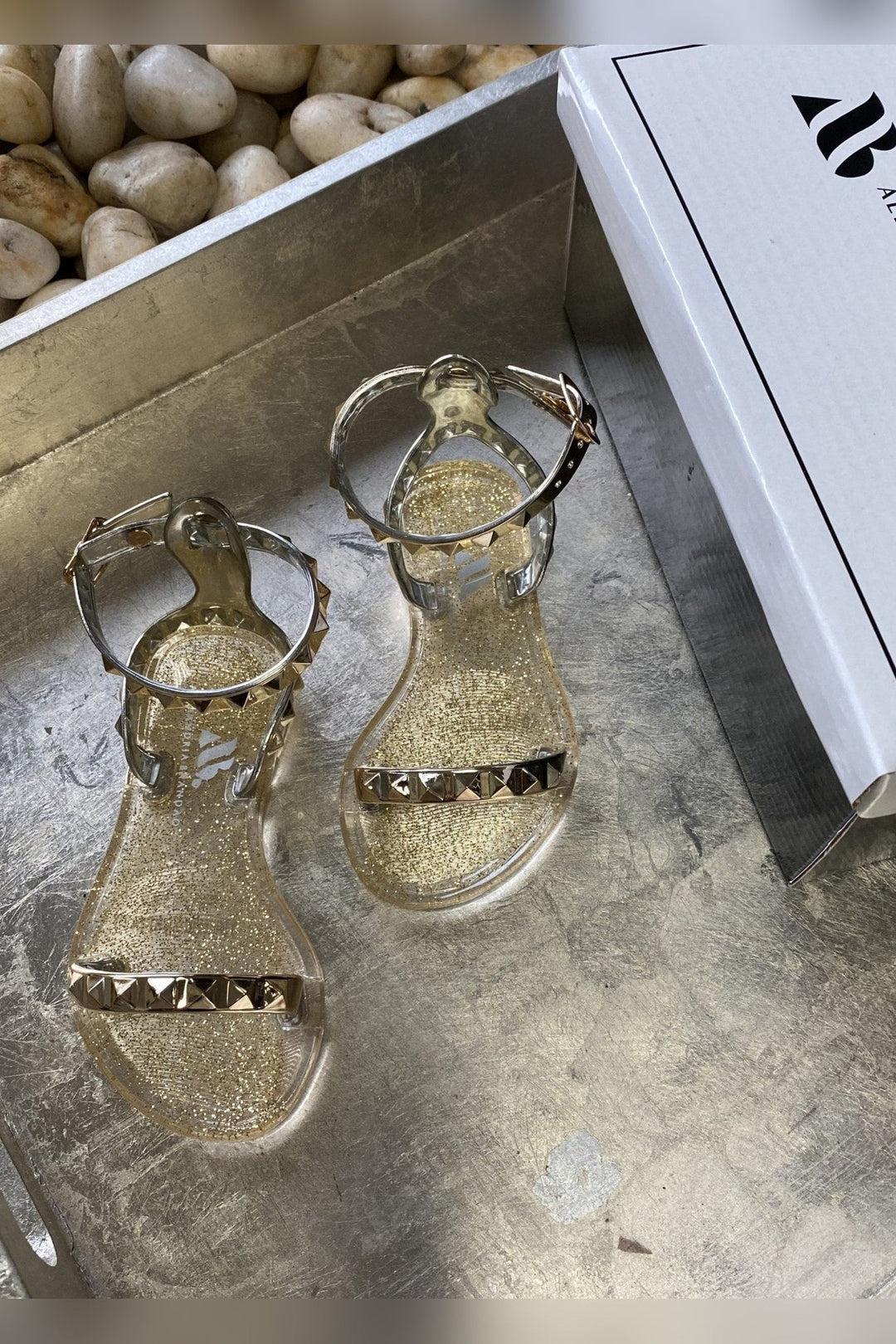 Kids Aria Gold Sandals with studded strap