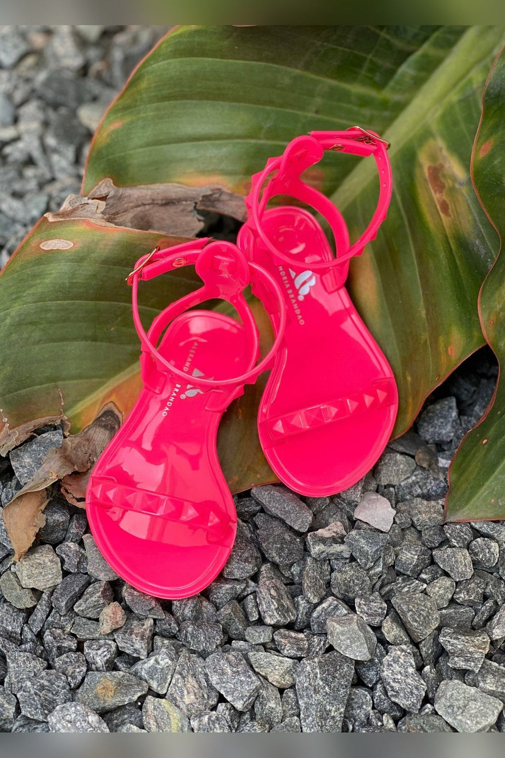 Kids Aria Neon Pink Sandals with studded strap