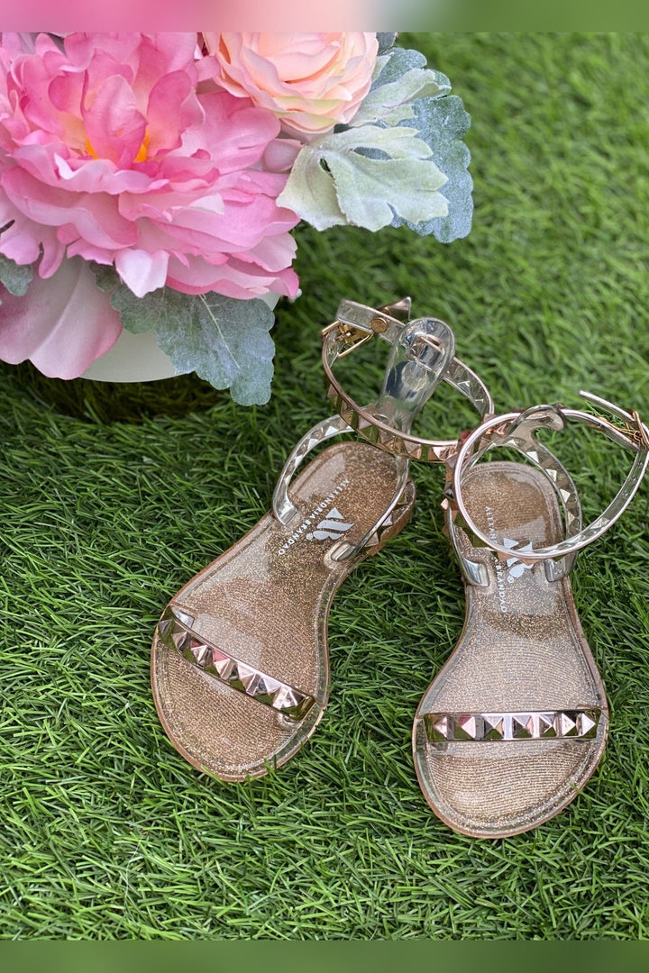 Kids Aria Rose Gold Sandals with studded strap