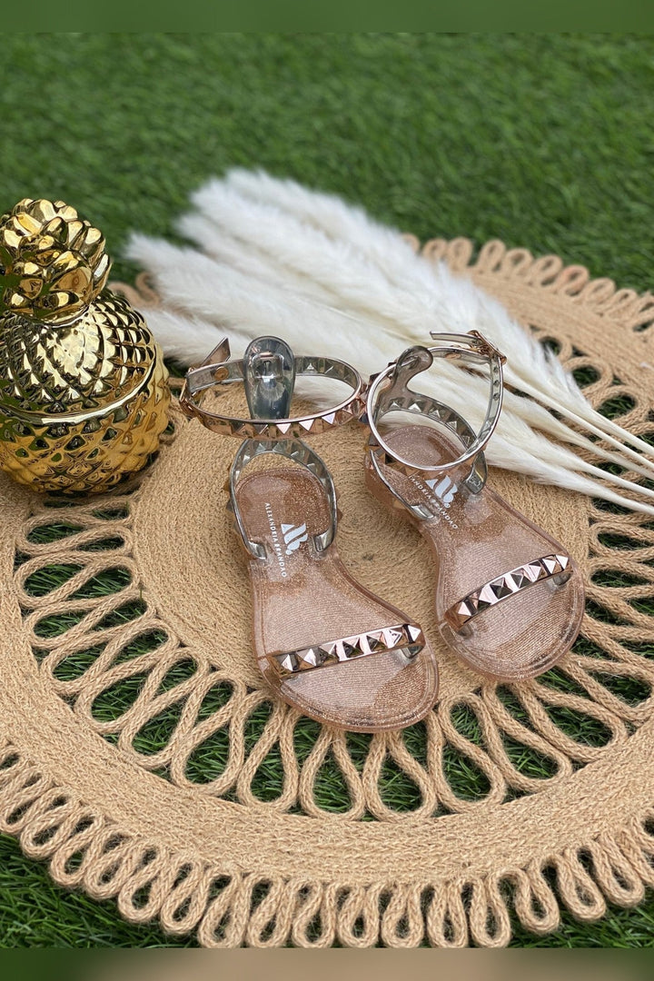 Kids Aria Rose Gold Sandals with studded strap