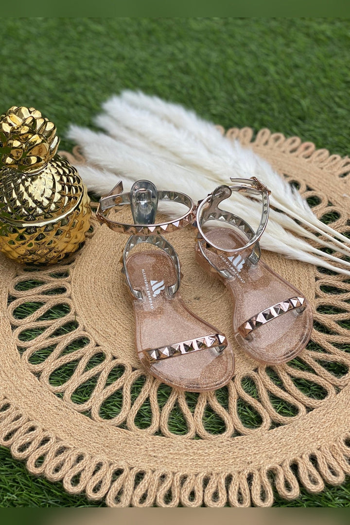 Kids Aria Rose Gold Studs with kids jelly sandal
