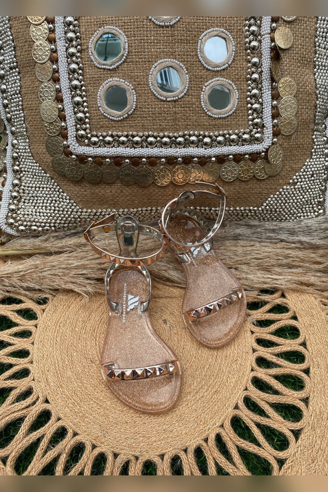 Kids Aria Rose Gold Studs with studded strap