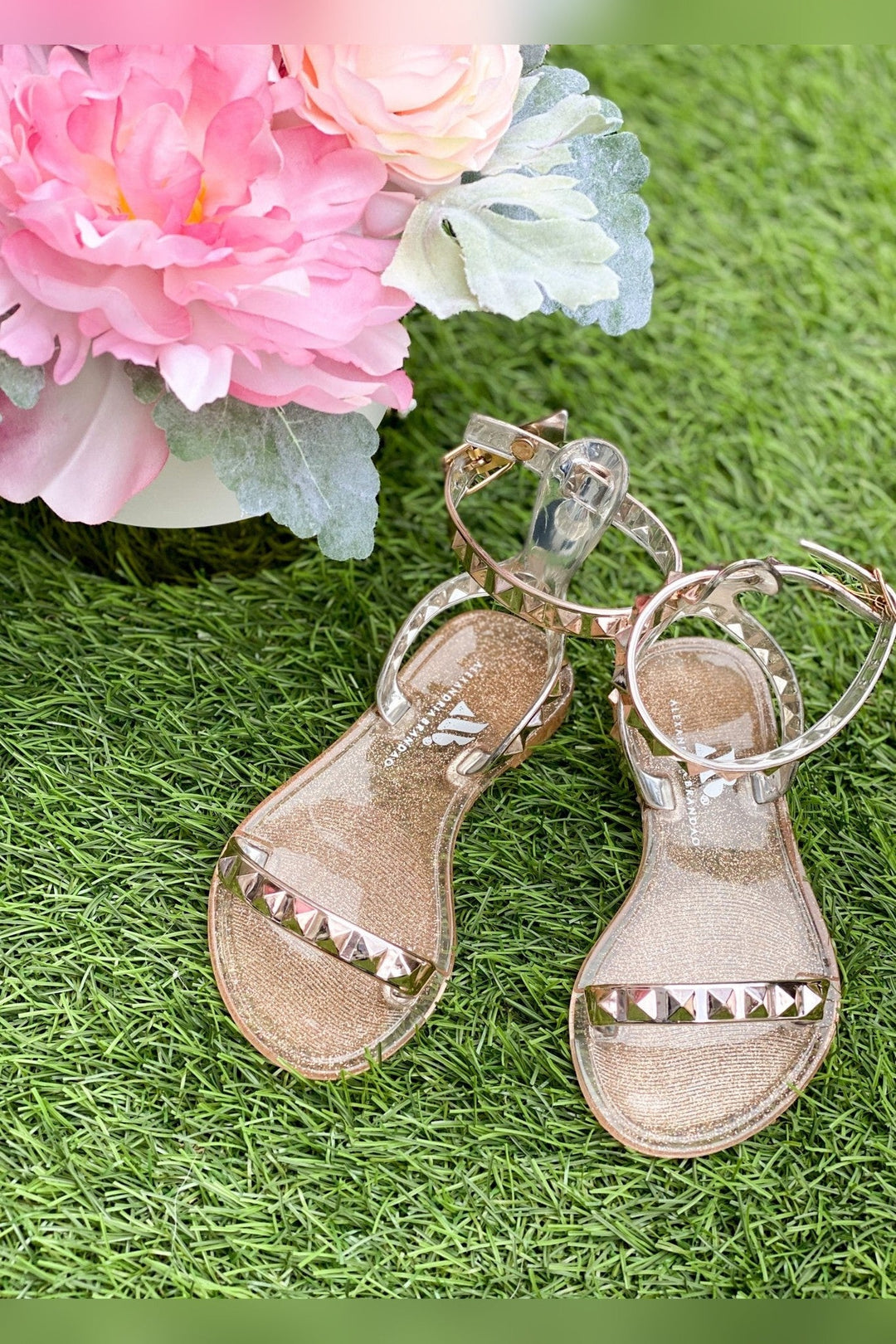 Kids Aria Rose Gold Studs with kids jelly sandal