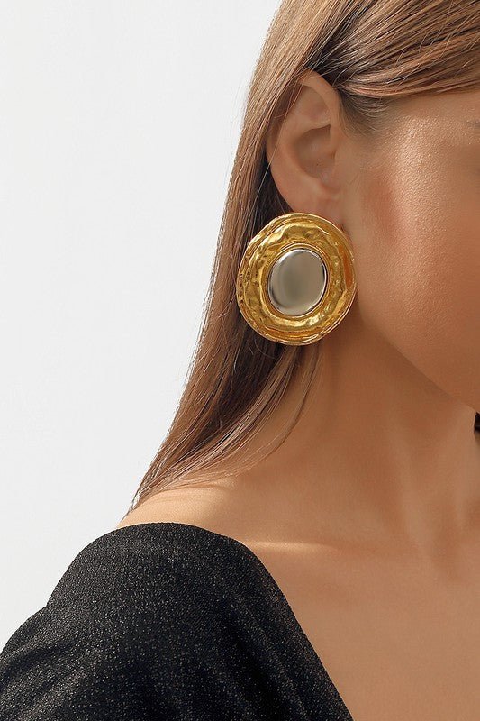 Large Gold &amp; Silver Sphere Statement Stud Earrings - STYLED BY ALX COUTUREEARRINGS