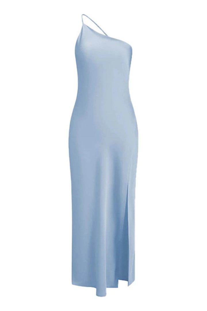 Light Blue Sexy Slim Slanted Shoulder Backless Dress - STYLED BY ALX COUTUREDresses