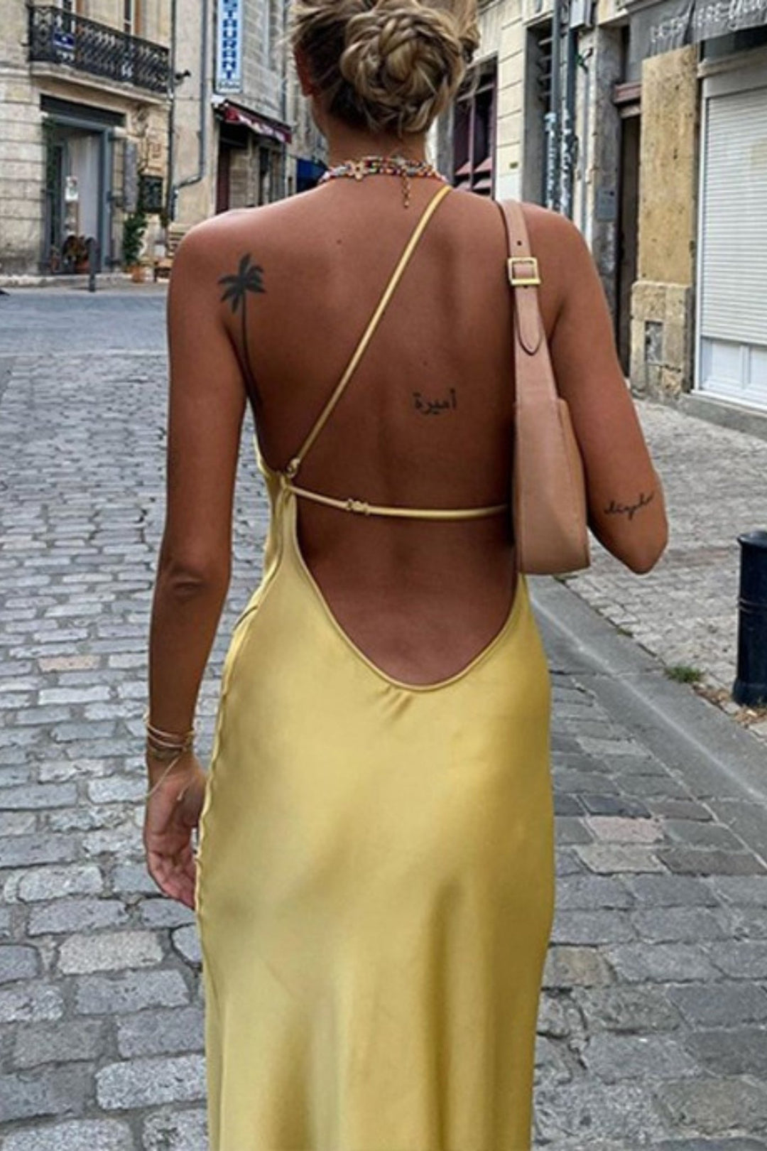 Light Blue Sexy Slim Slanted Shoulder Backless Dress - STYLED BY ALX COUTUREDresses