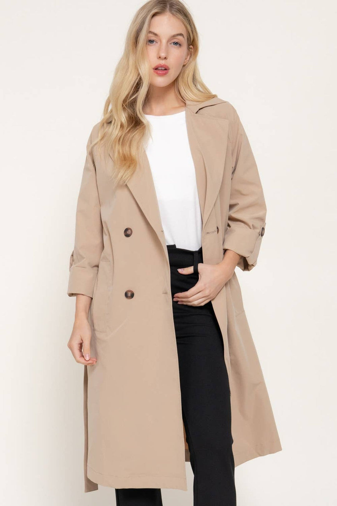 Light Khaki Belted Trench Coat - STYLED BY ALX COUTUREOuterwear