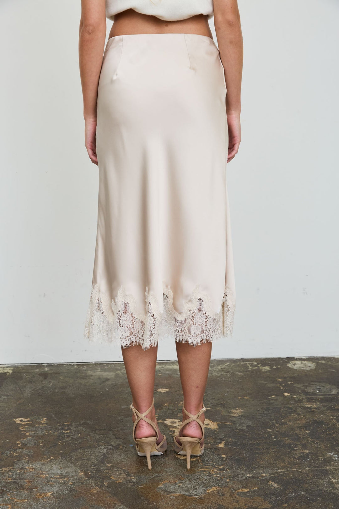 Light Khaki Satin Lace Skirt - STYLED BY ALX COUTURESkirts &amp; Skorts