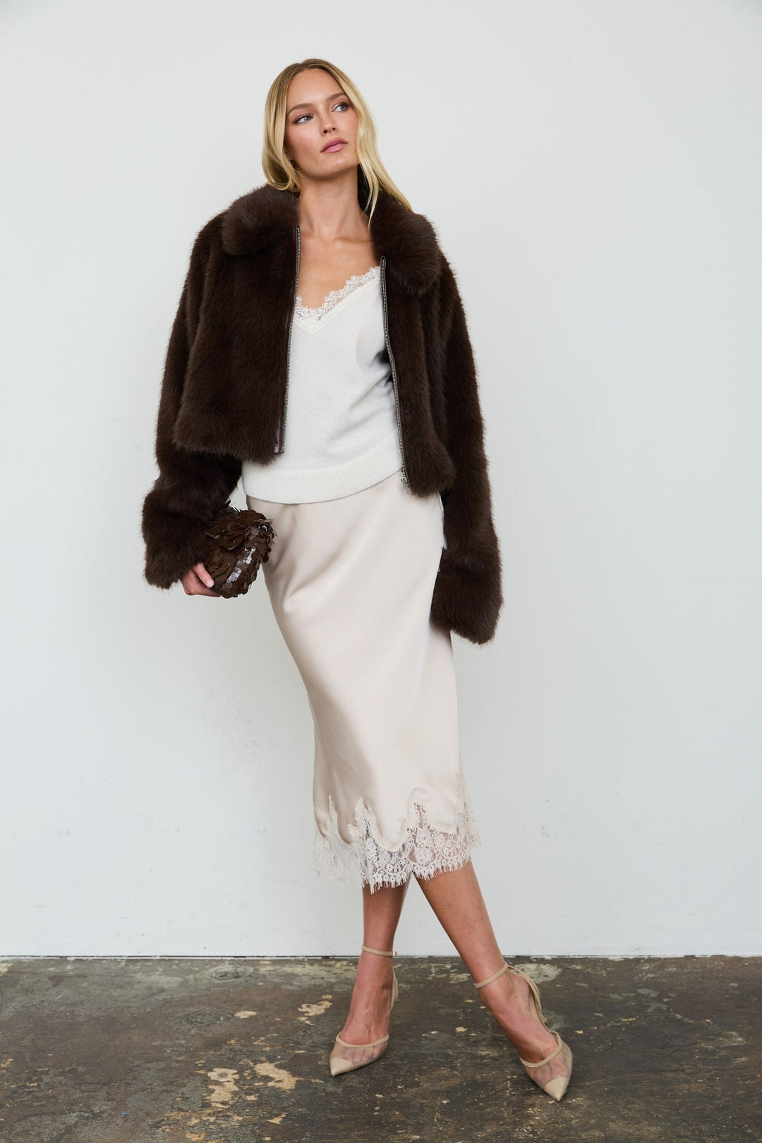 Light Khaki Satin Lace Skirt - STYLED BY ALX COUTURESkirts &amp; Skorts