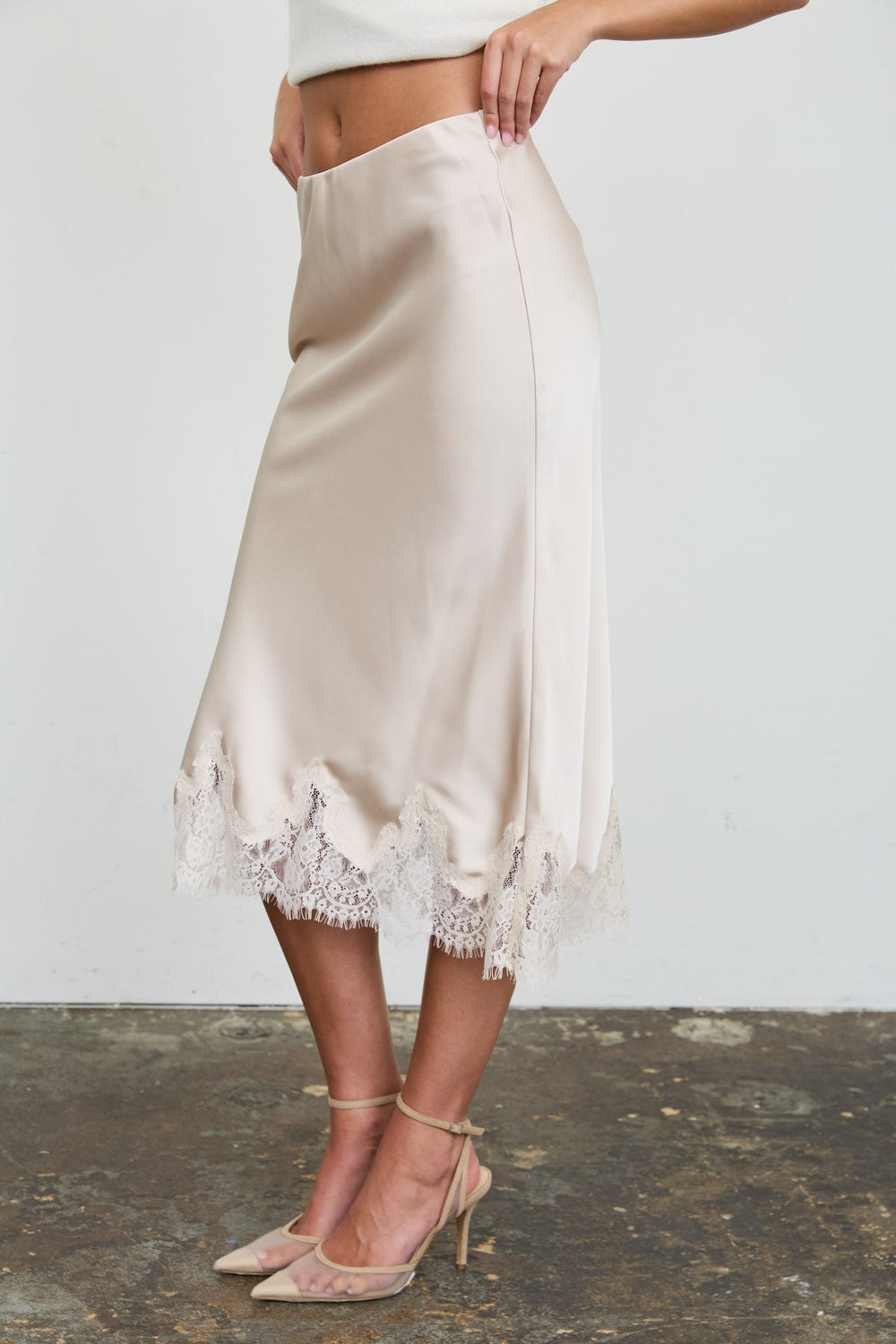 Light Khaki Satin Lace Skirt - STYLED BY ALX COUTURESkirts & Skorts