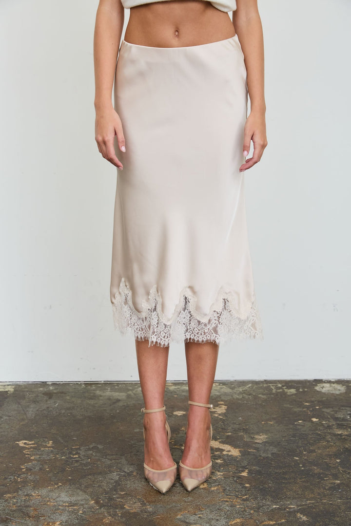 Light Khaki Satin Lace Skirt - STYLED BY ALX COUTURESkirts &amp; Skorts