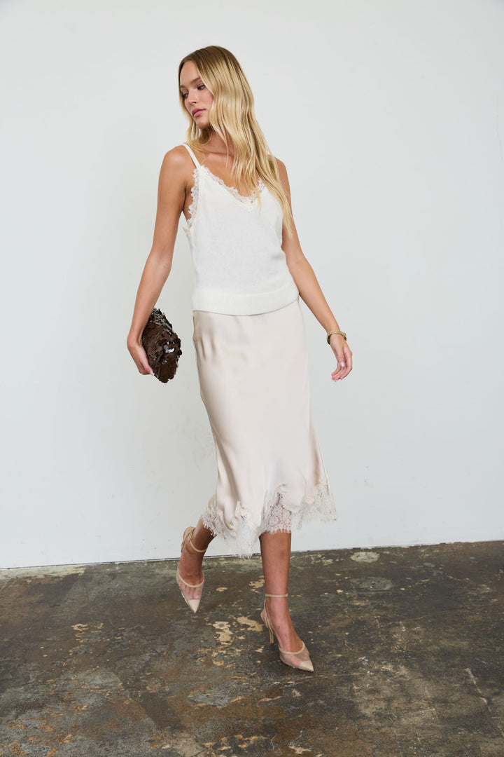 Light Khaki Satin Lace Skirt - STYLED BY ALX COUTURESkirts &amp; Skorts