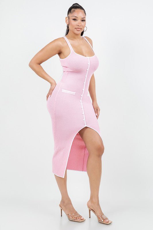 Light Pink Button Office Sweater Midi Dress Light Pink Button Office Sweater Midi Dress