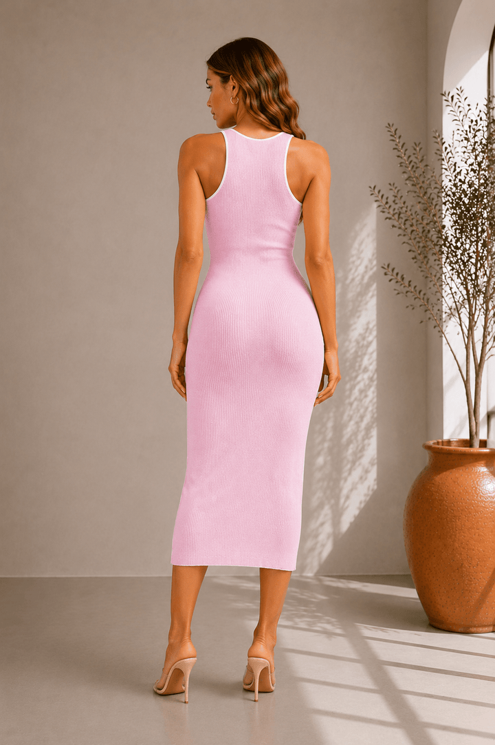 Light Pink Button Office Sweater Midi Dress - STYLED BY ALX COUTUREDresses