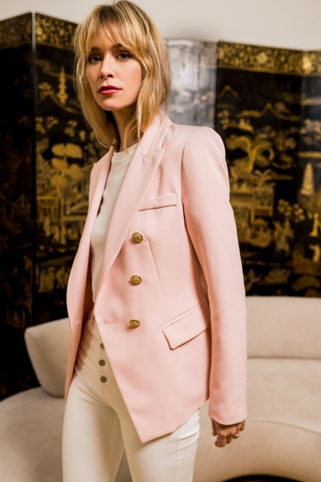 Light Pink Gold Buttons Blazer - STYLED BY ALX COUTUREBlazer