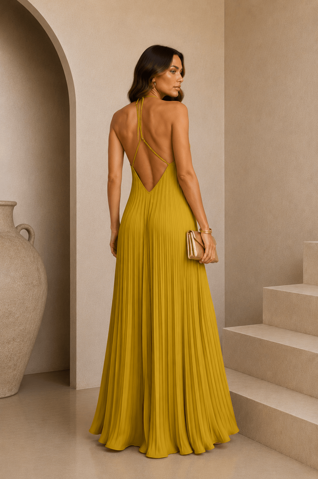 Lime Satin Pleated Maxi Dress - STYLED BY ALX COUTUREDresses