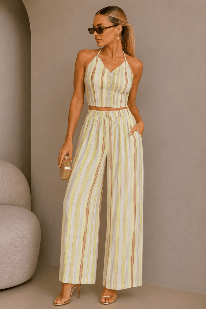 Lime Striped Halter Pant Set - STYLED BY ALX COUTUREOutfit Sets