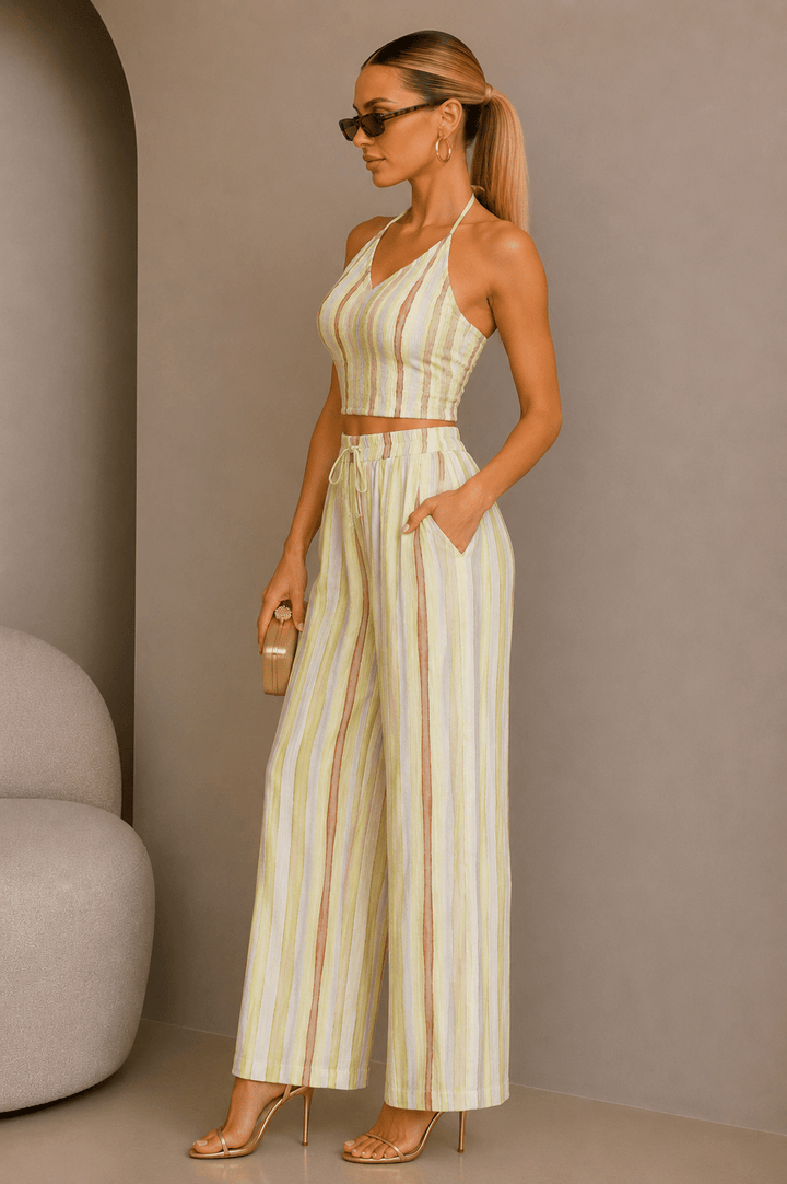 Lime Striped Halter Pant Set - STYLED BY ALX COUTUREOutfit Sets