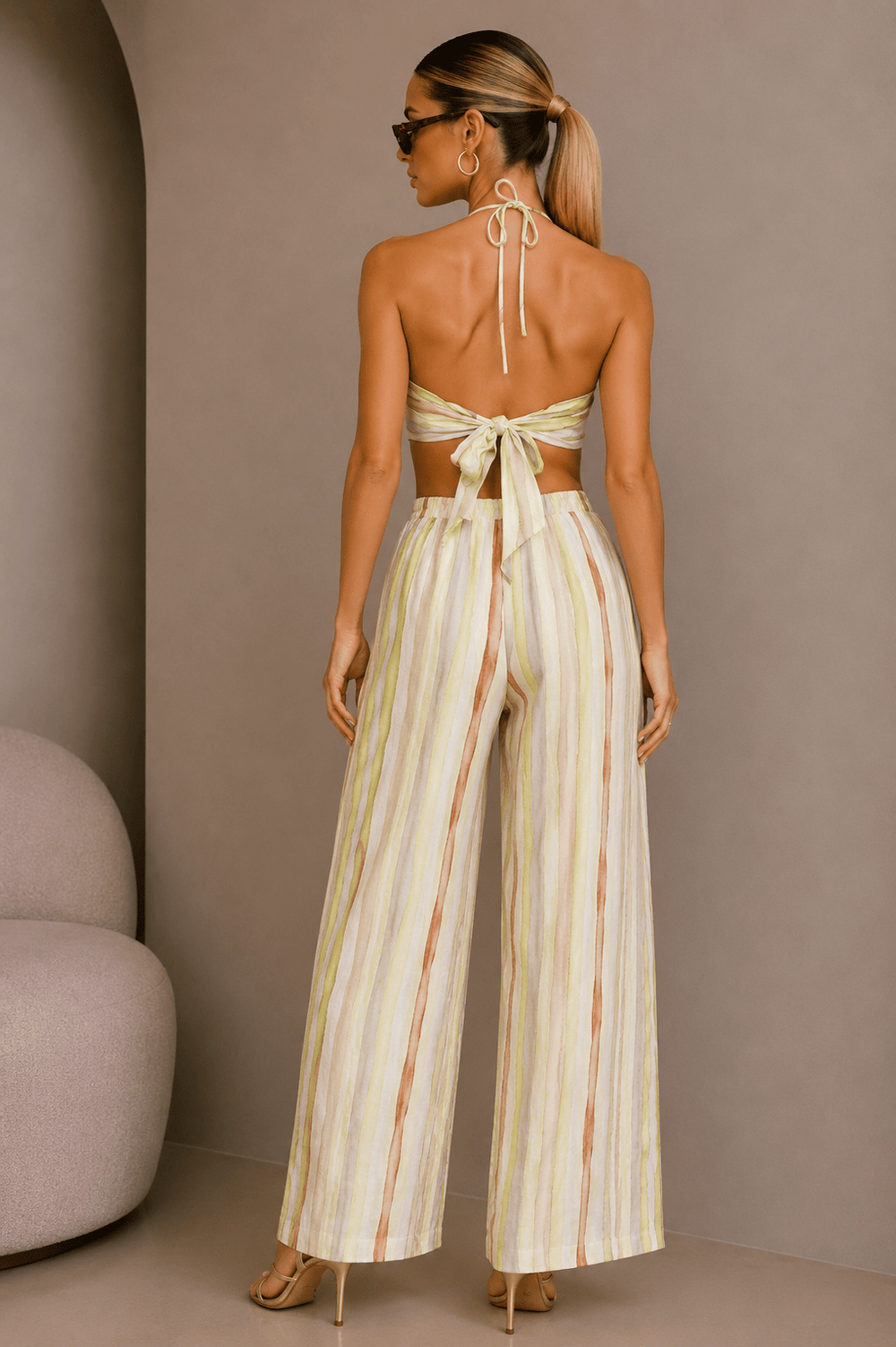 Lime Striped Halter Pant Set - STYLED BY ALX COUTUREOutfit Sets