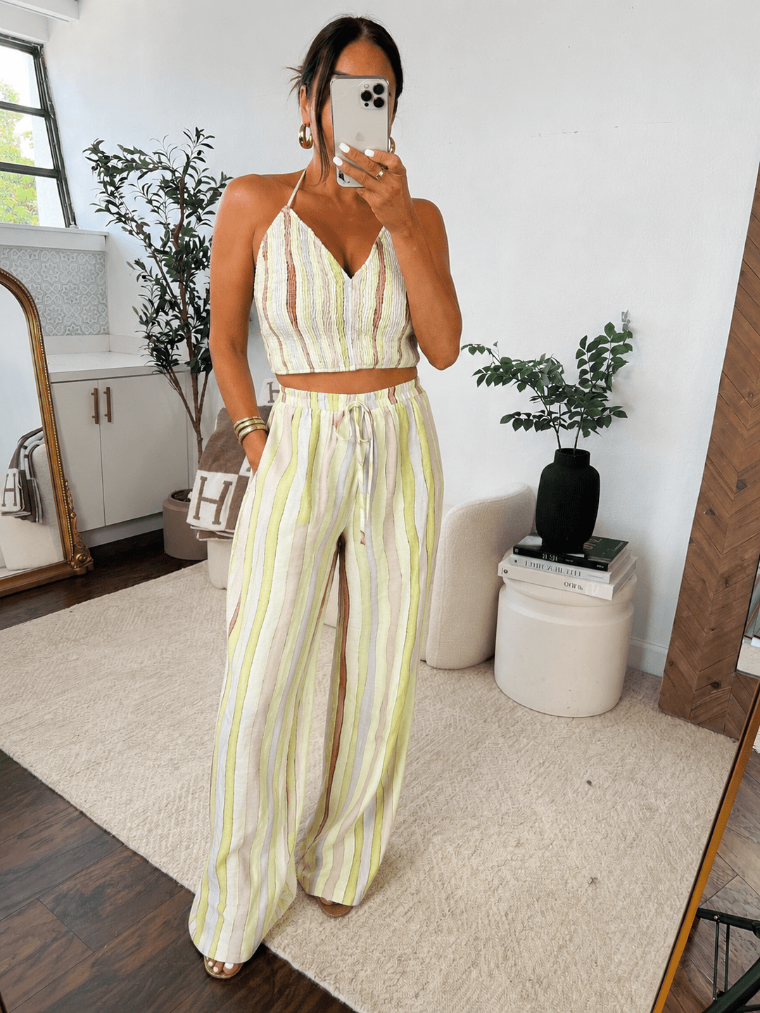 Lime Striped Halter Pant Set - STYLED BY ALX COUTUREOutfit Sets
